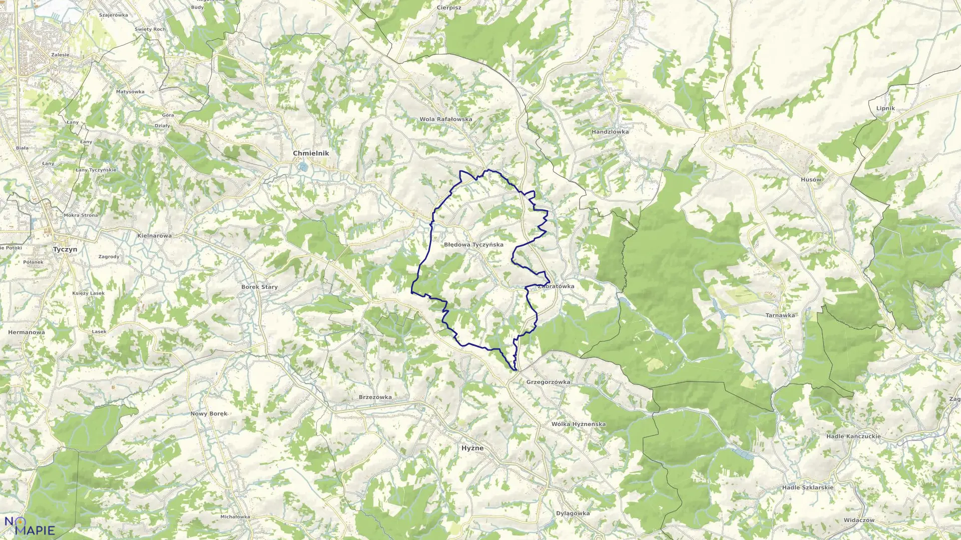 Mapa obrębu Błędowa Tyczyńska w gminie Chmielnik