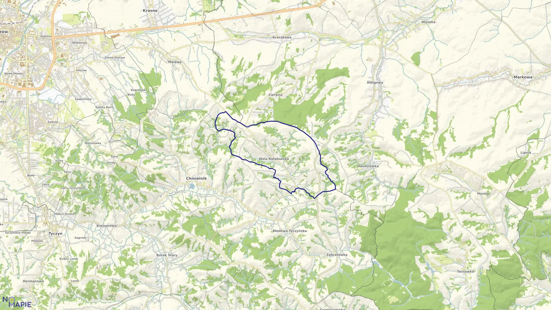 Mapa obrębu Wola Rafałowska w gminie Chmielnik