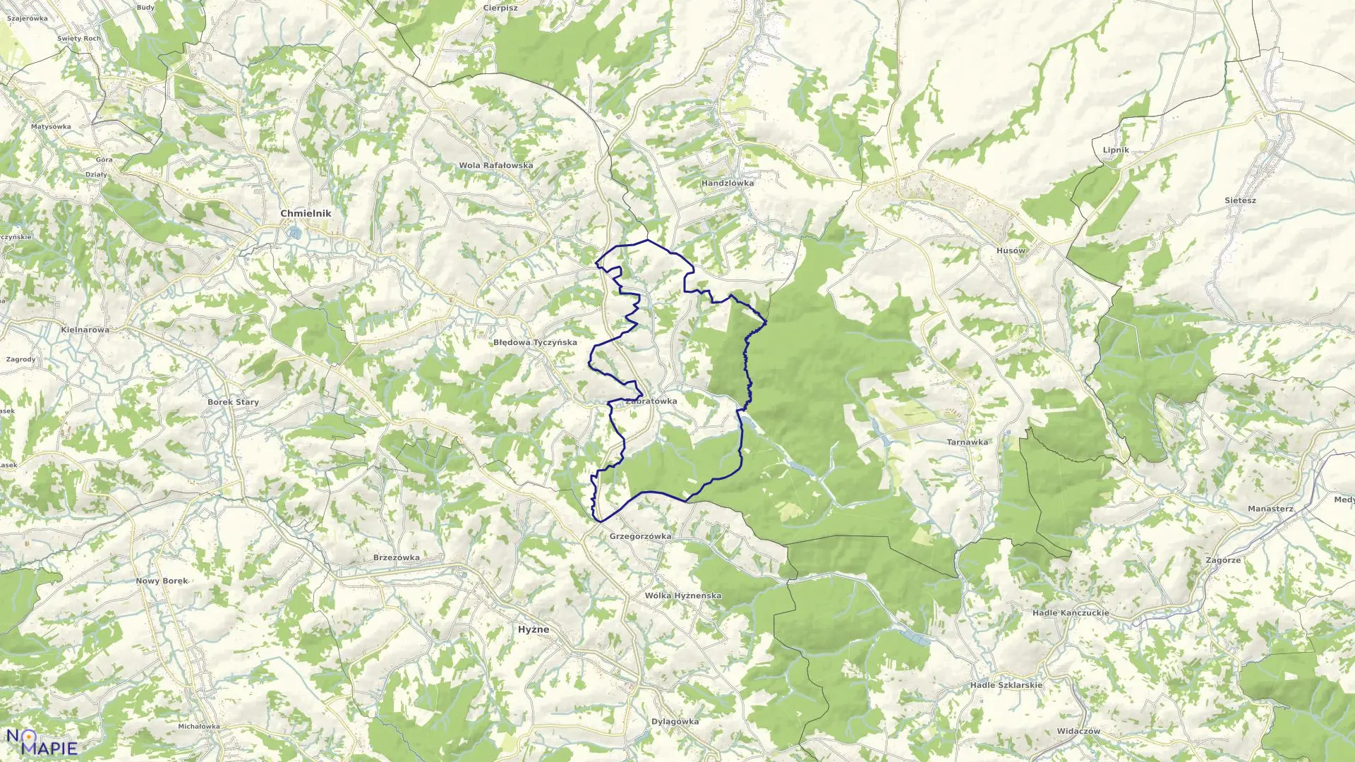 Mapa obrębu Zabratówka w gminie Chmielnik